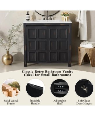 36" Bathroom Vanity Organizer with Ceramic Sink, Stylish & Functional Storage