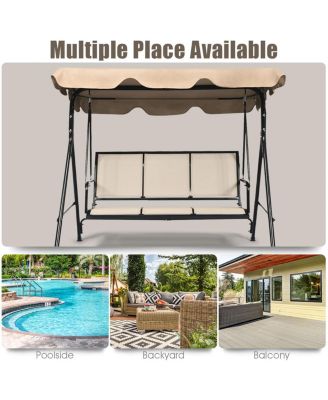 Brown Outdoor Swing Canopy Patio Swing Chair 3 Person Canopy Hammock