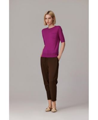 Women's Tissue Weight 75% Merino Wool 25% Silk Crew Neck Short Sleeve T Shirt Sweater | Ultra Soft Machine-Washable Sweaters