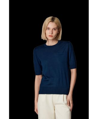 Women's Tissue Weight 75% Merino Wool 25% Silk Crew Neck Short Sleeve T Shirt Sweater | Ultra Soft Machine-Washable Sweaters