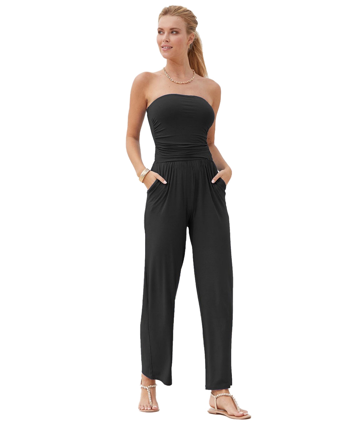 Women's Strapless Jumpsuit - Navy