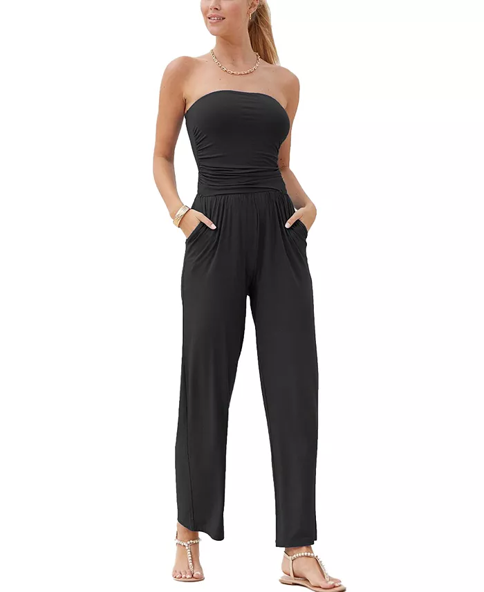 Women's Viscose Printed Strapless with Pockets Jumpsuit