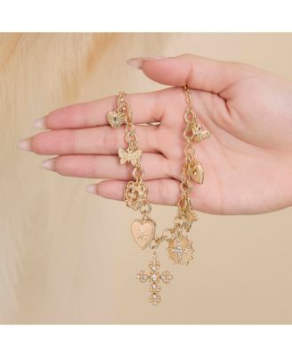 Gold-Tone Textured Cross & Heart Charm Necklace