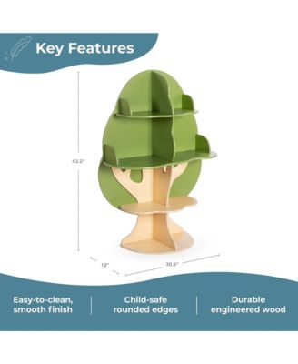 Kids Tree Bookshelf: Library Bookcase, Toddler Book Shelf, Green Wood 4 Tier Bookshelf, Nursery Furniture Decor, Bedroom & Playroom Storage