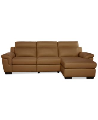 Julius II 3-Pc. Leather Chaise Sectional with 1 Power Recliner, Macy's Exclusive