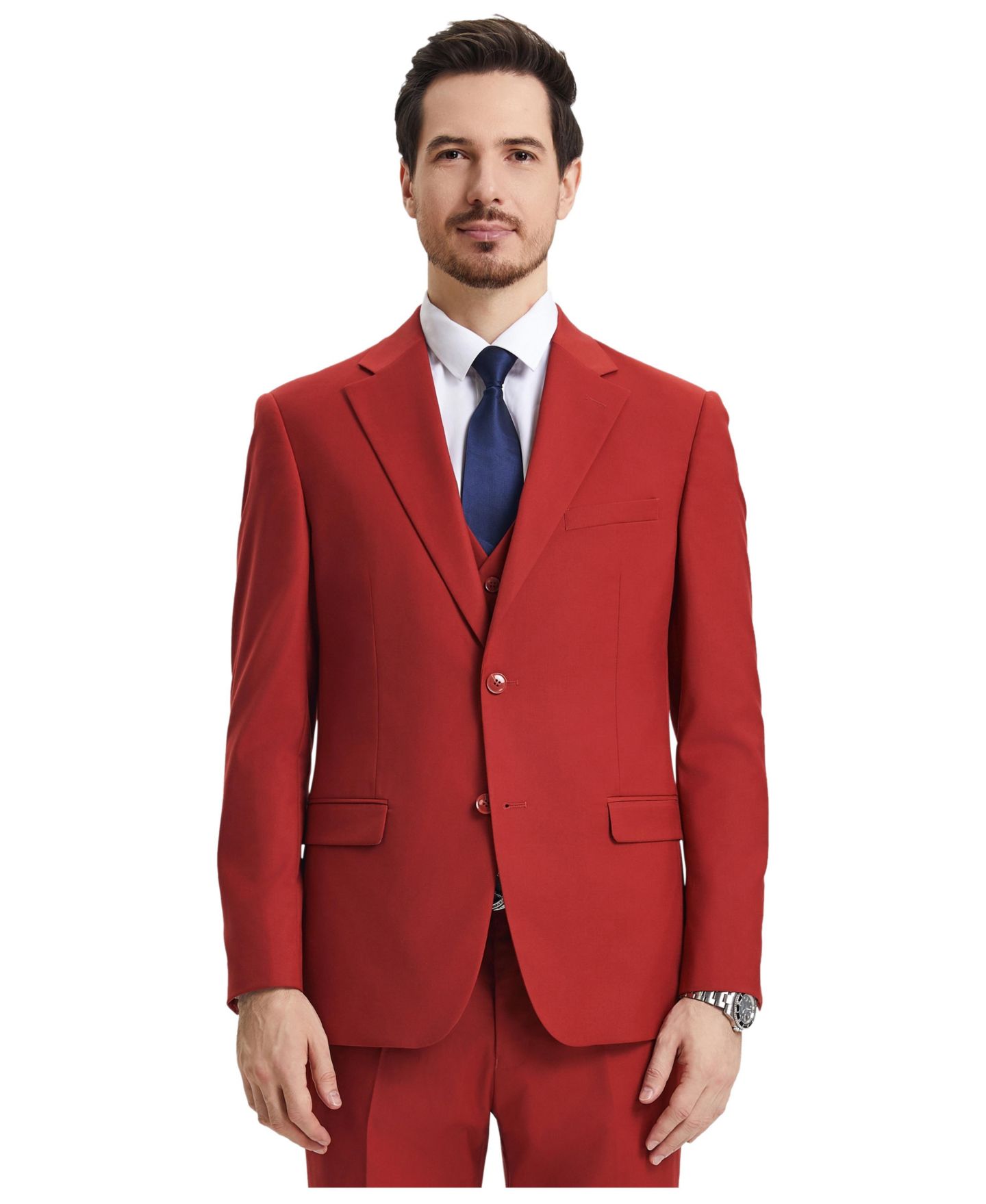 Мужской комплект Stacy Adams Hybrid-Fit 3pc Notch Lapel Suit Set, Jacket Vest and Pants, цвет: Кирпичный — фото 1