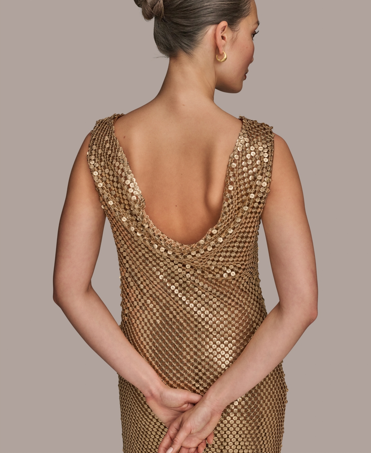 Donna Karan Women's Sequined Sleeveless Gown In Gold