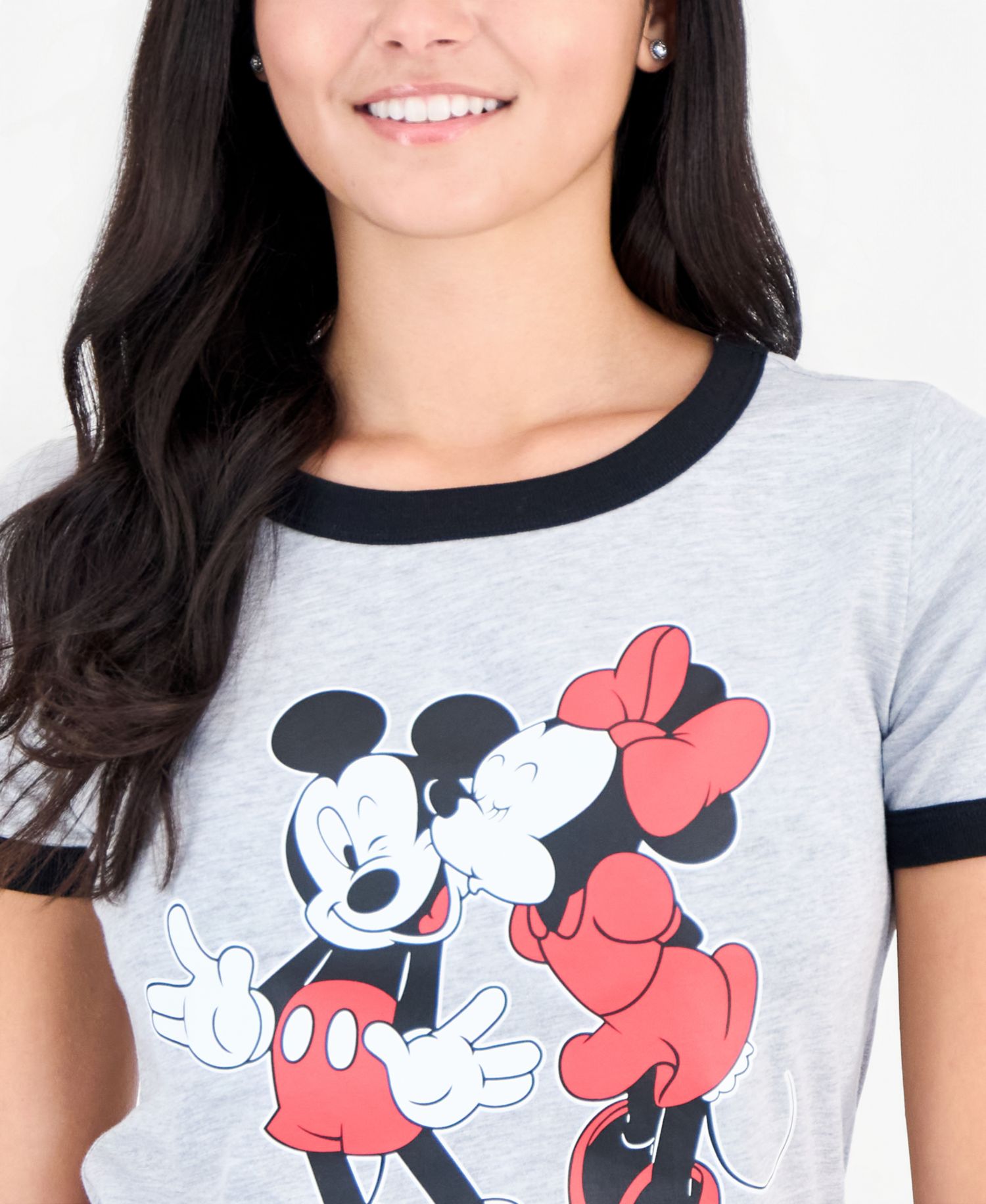 Juniors' Mickey & Minnie Graphic-Print T-Shirt