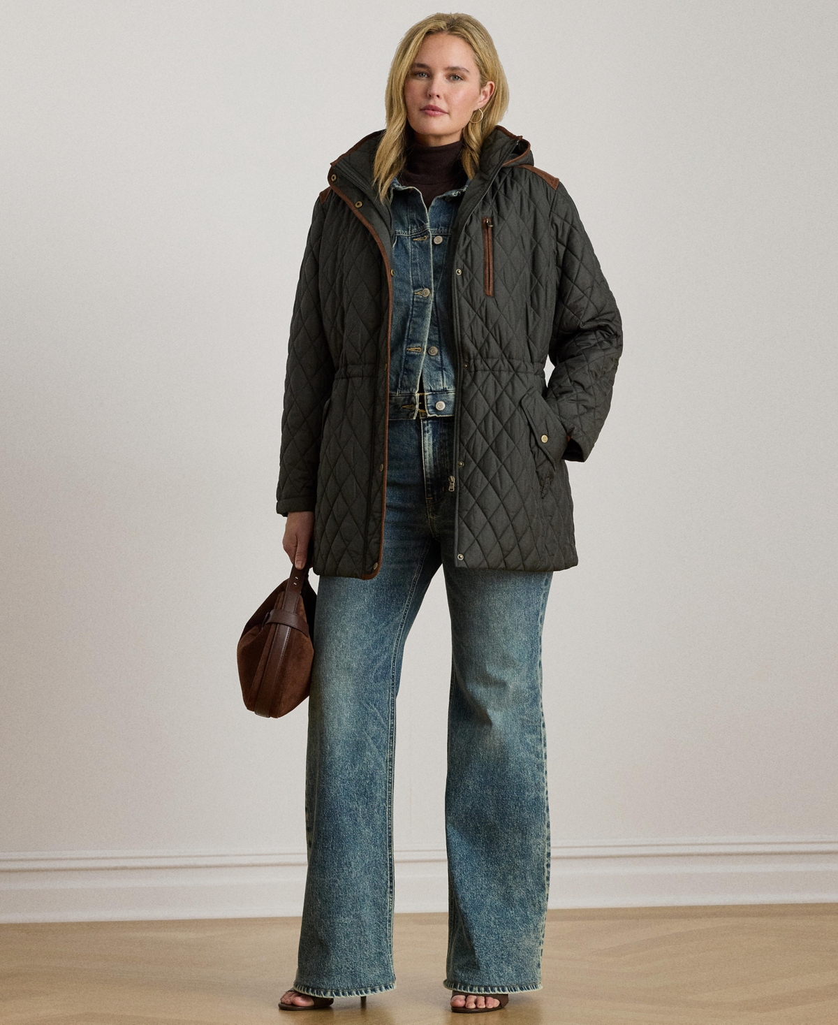 Ralph Lauren Plus Size Hooded Quilted Anorak Coat In Gray
