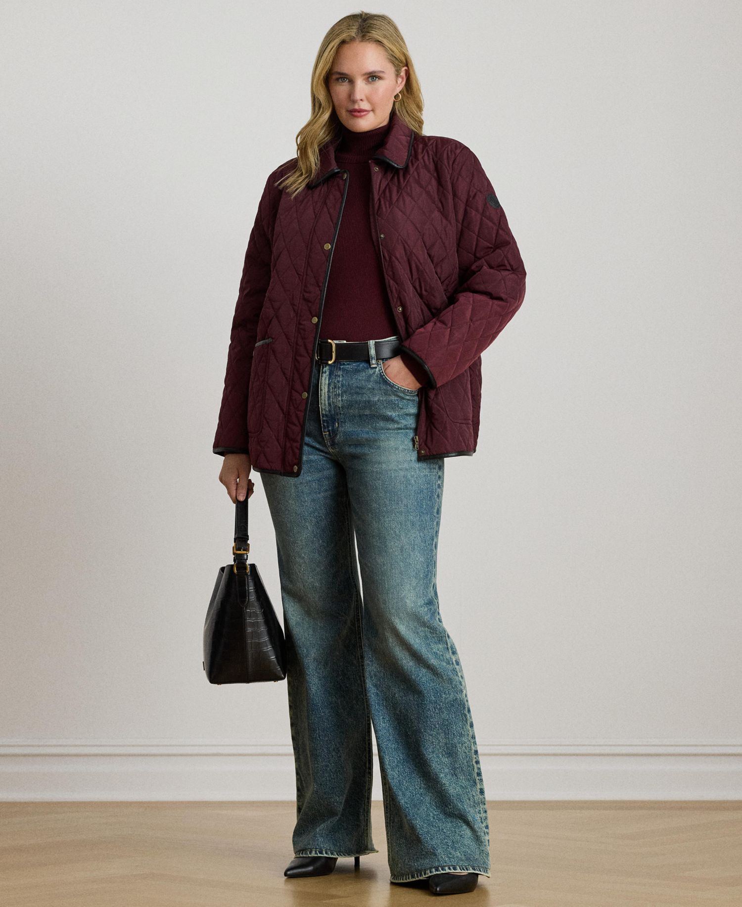 Plus Size Diamond-Quilted Lined Coat