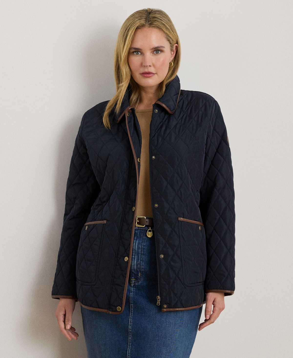 Ralph Lauren Women's Plus Size Quilted Coat, Exclusively For Macys In Blue
