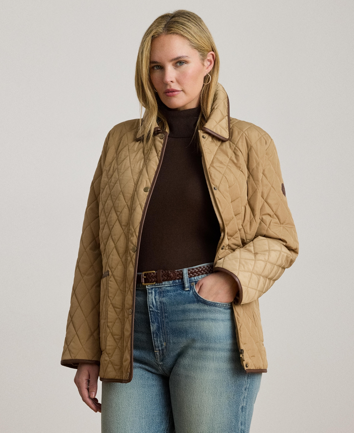 Ralph Lauren Women's Plus Size Quilted Coat, Exclusively For Macys In Brown