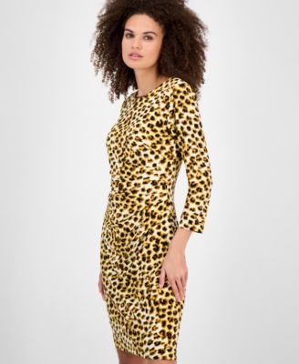 Petite Animal-Print Side-Pleat Dress