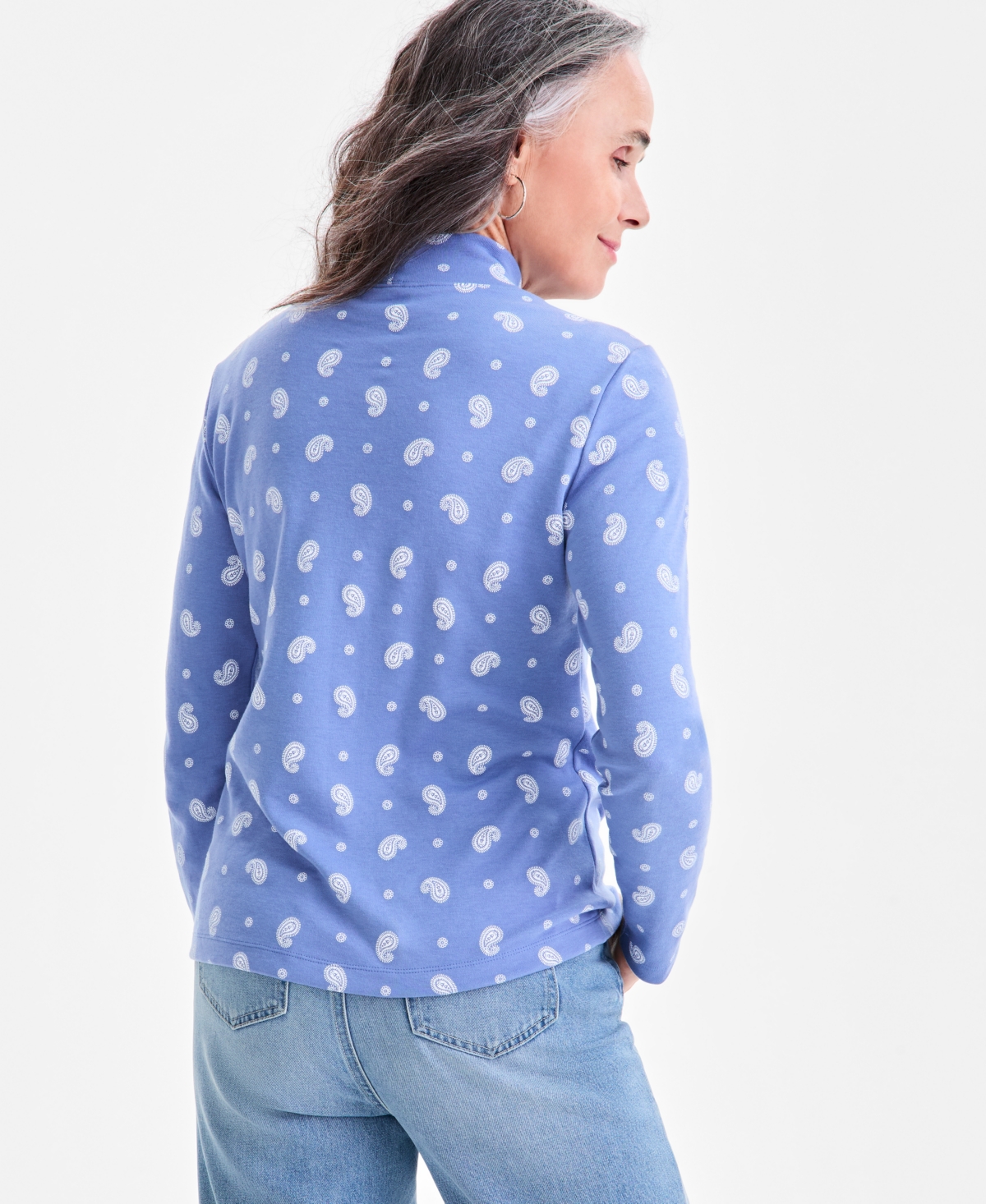 Style & Co Women's Printed Mock Neck Knit Top, Macy's Exclusive In Blue
