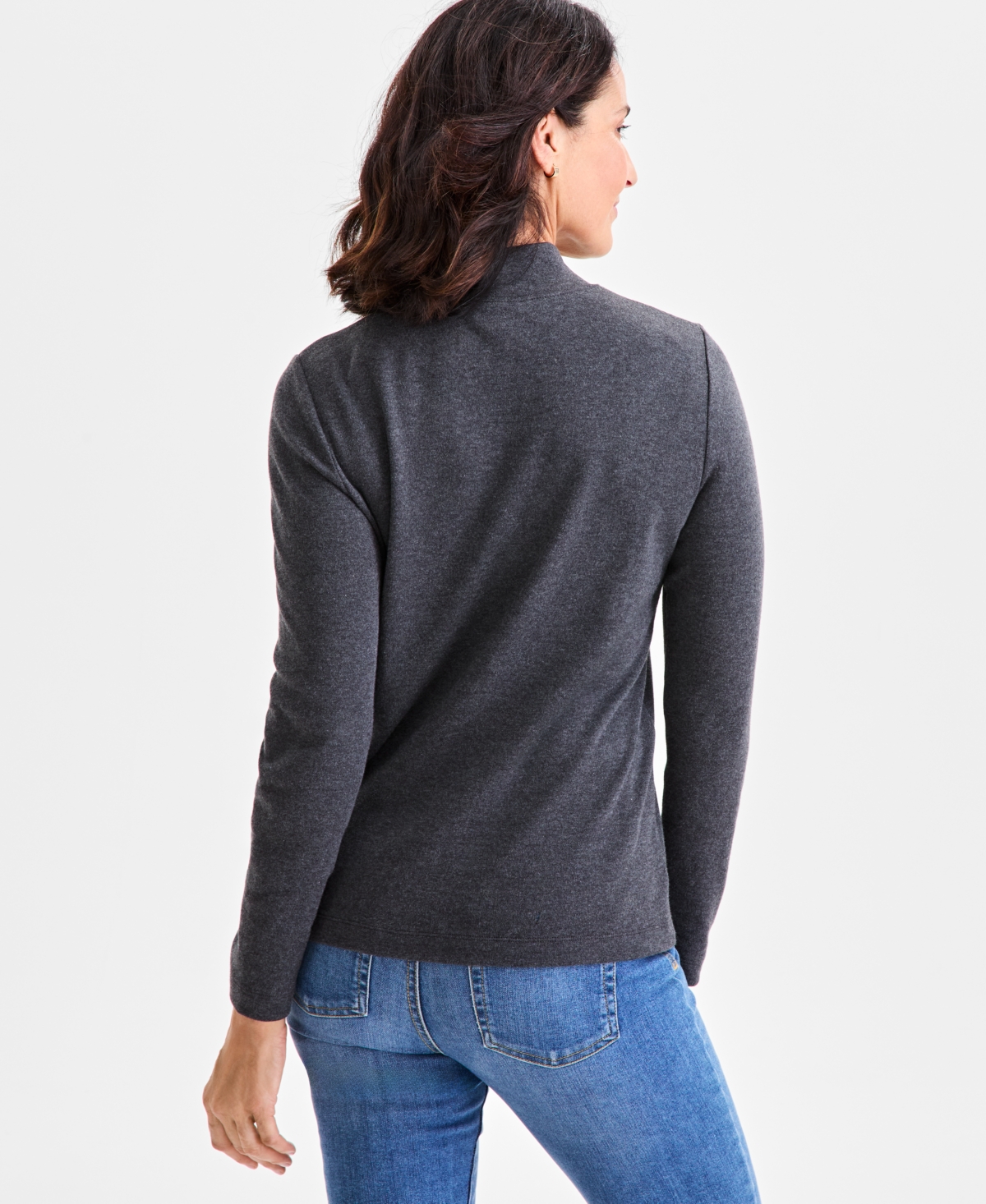 Style & Co Petite Heathered Mock Neck Top, Macy's Exclusive In Gray