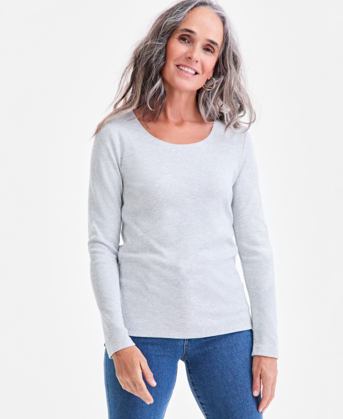Style & Co Women's Cotton Long-sleeve Scoop-neck Top, Created For Macy's