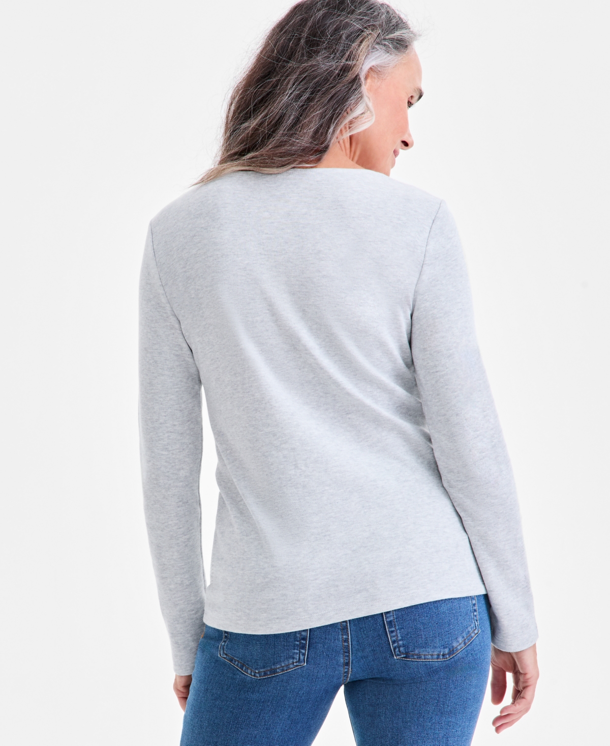 Style & Co Womens Cotton Long Sleeve Scoop Neck Top Pp 4x Created For Macys In White