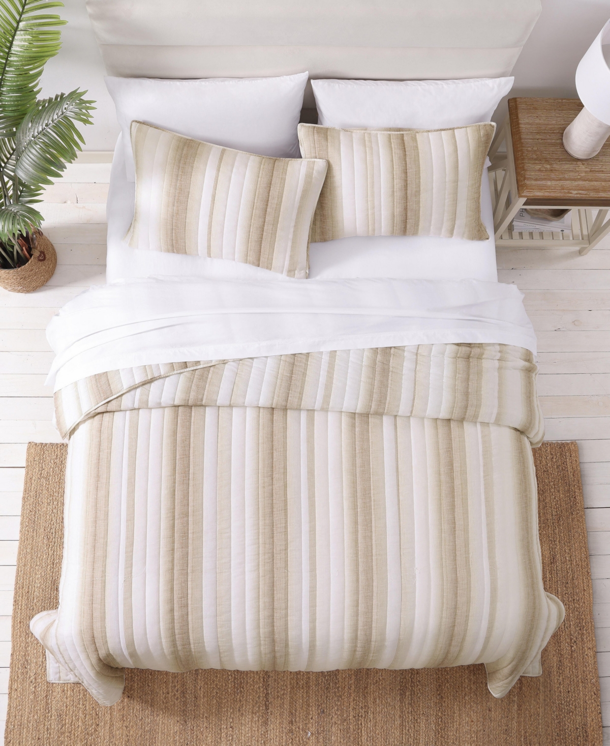 Tommy Bahama La Prisma Stripe Texture Cotton 3-pc. Quilt Set, Full/queen In Sand