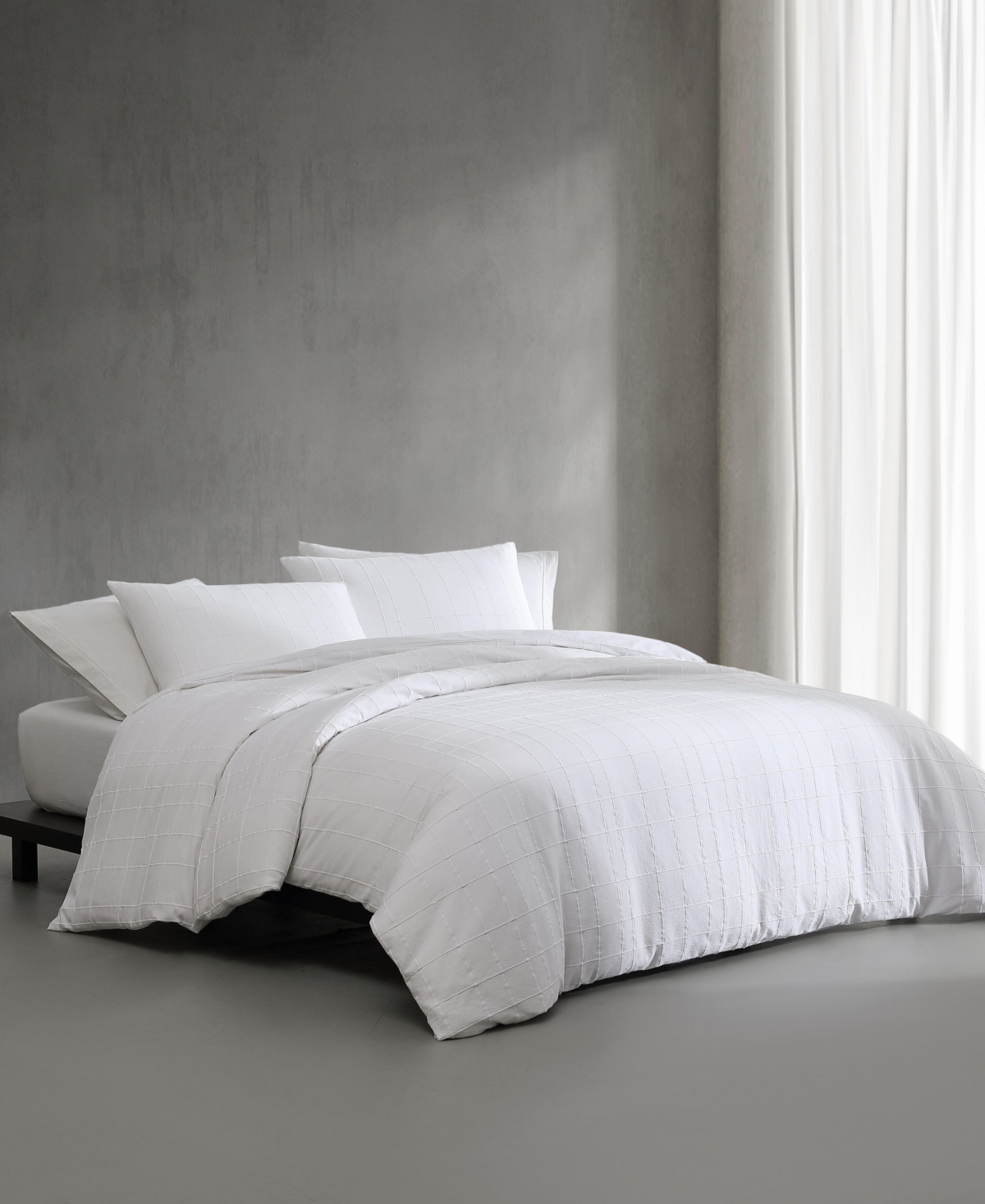 Calvin Klein Solid Puckered Grid 3-Pc. Duvet Cover Set