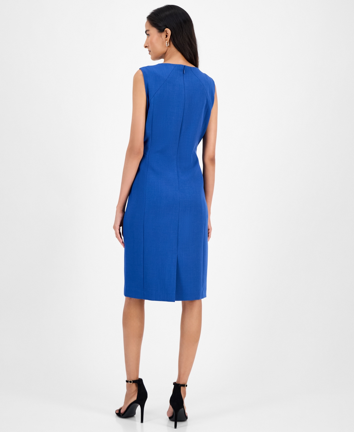 Kasper Crepe Sleeveless Round-neck Sheath Dress, Regular & Petite In Blue