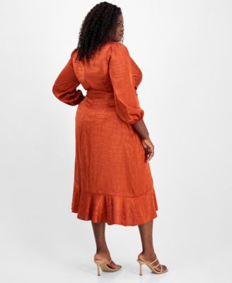 Plus Size Surplice V-Neck Belted Midi Dress