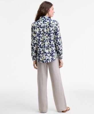Charter Club Floral Print 100 Linen Shirt 100 Linen Drawstring Pants Macys Exclusive