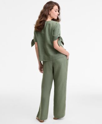 Charter Club 100 Linen Tie Cuff Top Drawstring Pants Macys Exclusive In Green
