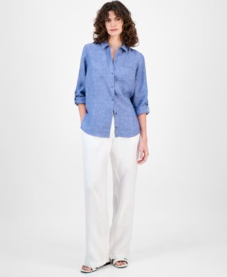 売れ筋商品|||チャータークラブ カットソー トップス レディース Women's 100% Linen Shirt, Created for Macy's Intrepid Blue Charter Club Women's 100% Linen Shirt, Created for Macy's