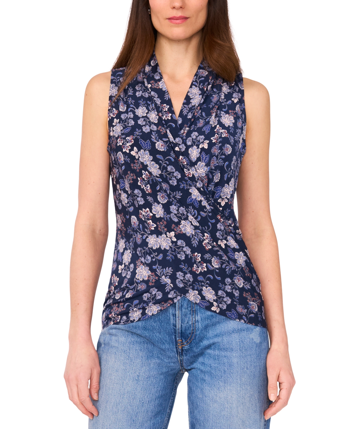 Women's Sleeveless Front Wrap Top - French Blue