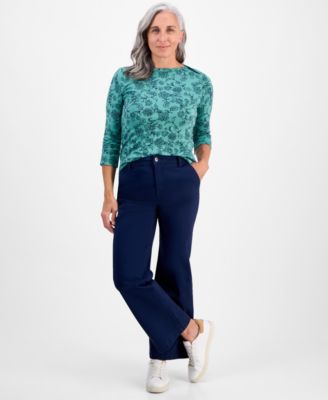 Petite Cotton Floral 3/4-Sleeve Boat-Neck Top