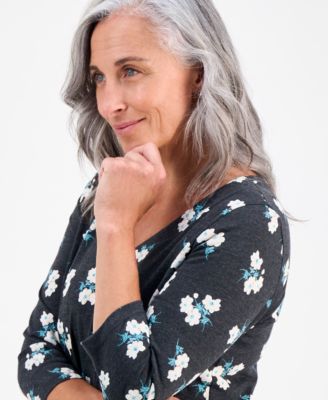 Petite Chintz Floral V-Neck 3/4-Sleeve T-Shirt, Macy's Exclusive