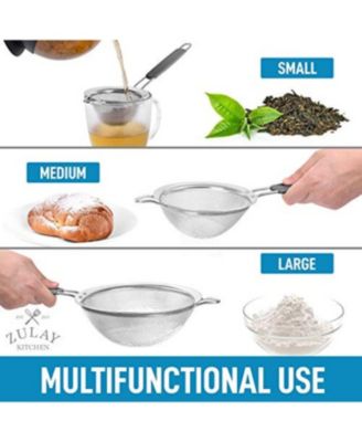 Set of 3 Premium Stainless Steel Fine Mesh Strainer with Non-Slip Handles