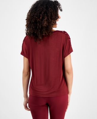 Petite Lace-Up Shoulder Short-Sleeve Top, Macy's Exclusive
