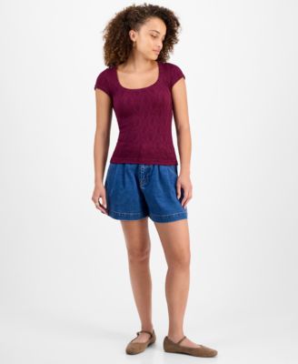 Petite Short-Sleeve Textured Top, Macy's Exclusive 