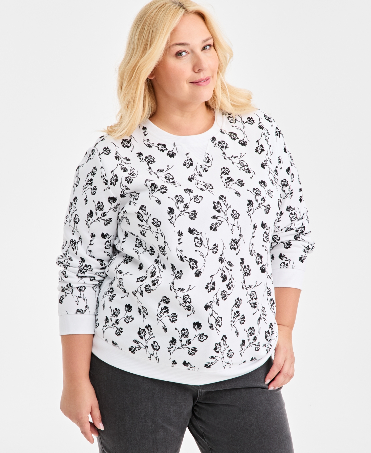 Style & Co Plus Floral Crewneck Sweatshirt