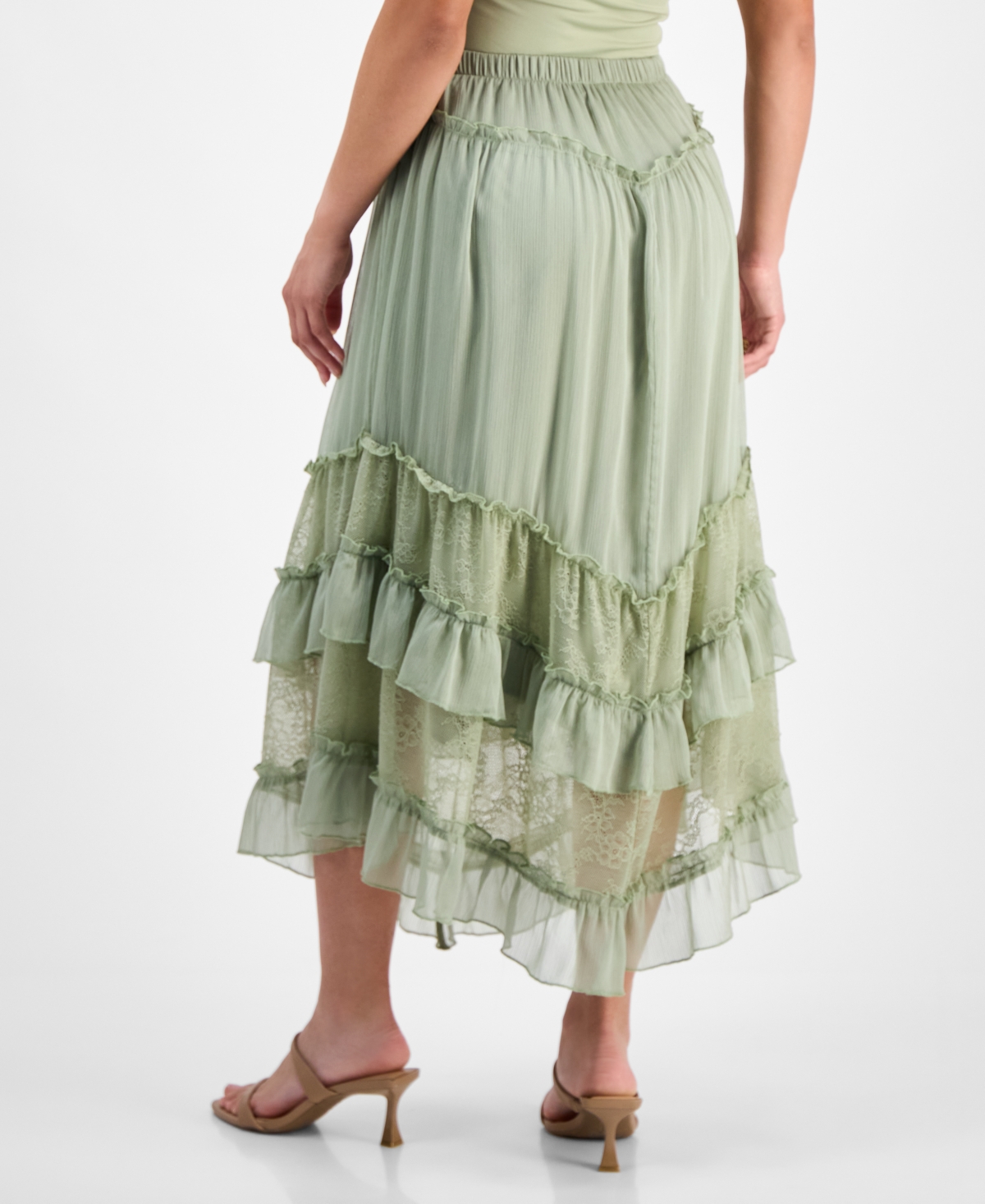 And Now This Petite Asymmetric-lace-trim Maxi Skirt, Macy's Exclusive In Green