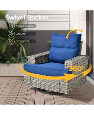 9-Piece Outdoor Wicker Patio Furniture Set with Rattan Modular Sectional Sofa, Swivel Rocking Chairs, and Side Table