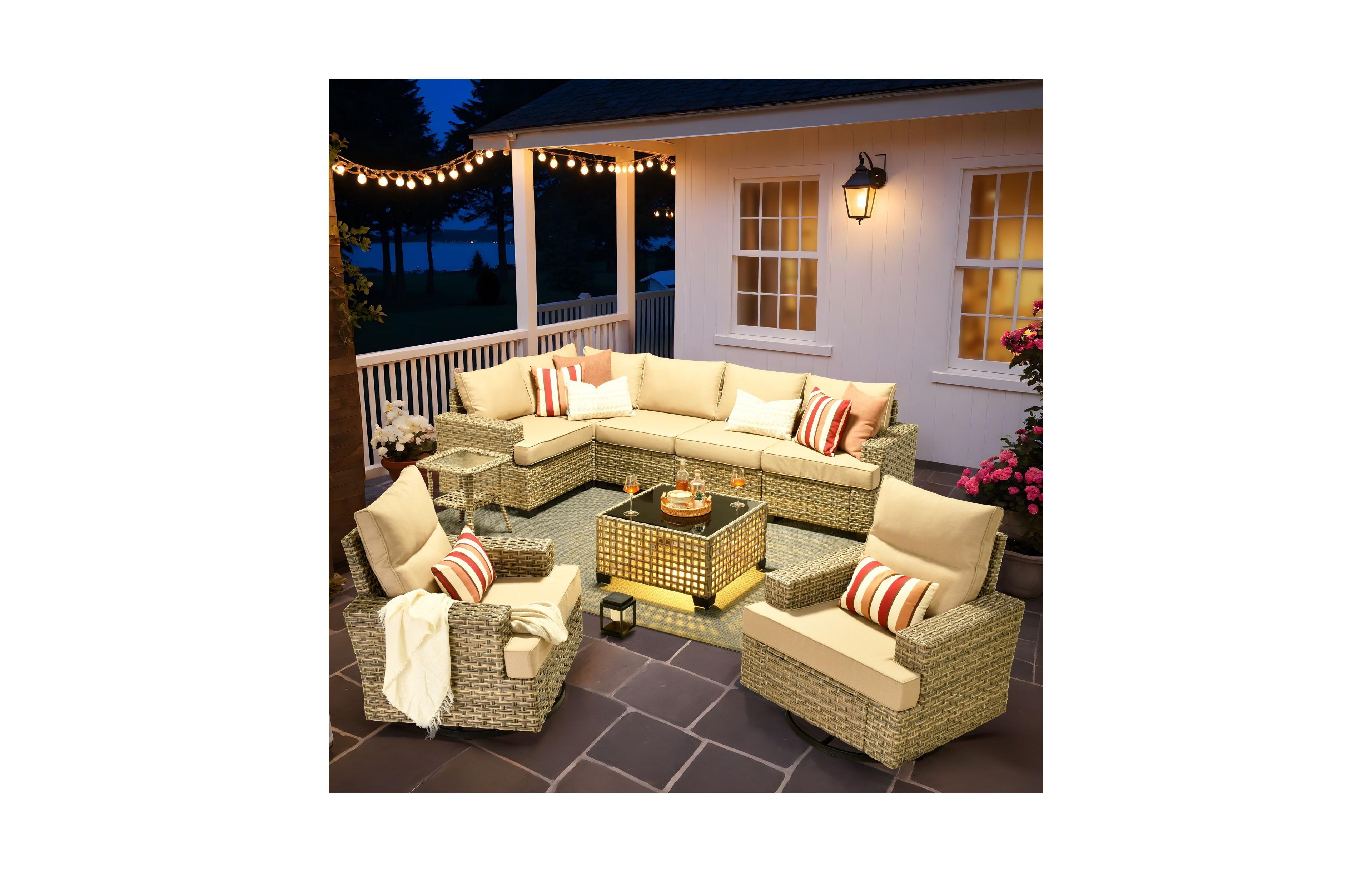 Xizzi Wicker Outdoor Patio Furniture Set, 9PCS Rattan Modular Sectional Sofa,Outside Swivel Rocking Chairs Coversation Set with Side Table