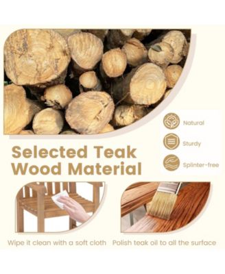 Teak Wood Patio Dining Chair Outdoor Armchair w/ Slatted Seat & Solid Legs