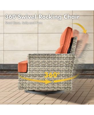 Piece Outdoor Patio Furniture Sets with Fire Pit Table,Wicker Sectional Sofa with Patio Swivel Chairs,Solar Powered Coffee Table and Ottoman