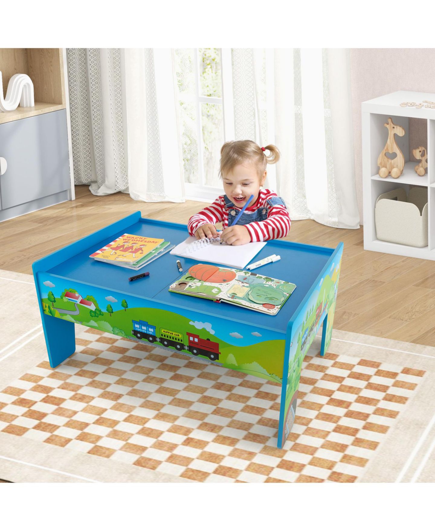 Детские игрушки Mecale 80-Piece Wooden Train Set and Table, цвет: Синий — фото 8