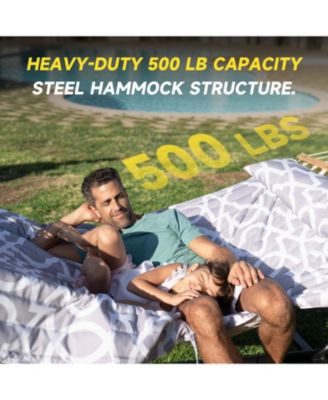 Double Hammock with Stand, 2 Person Cotton Rope Hammock with Removable Polyester Pad, 500LBS Capacity.