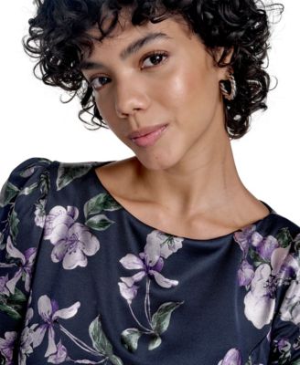 Women's Scuba Printed Jewel-Neck Gown