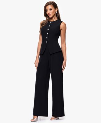 Women's Scuba Crepe Sleeveless Straight-Leg Jumpsuit