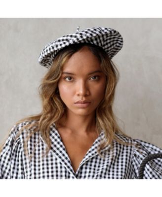 SIMONE Gingham Beret Hat In Black