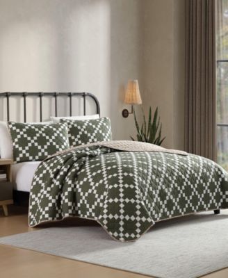 Diamond Floral Cotton Reversible 3-Pc. Quilt Set, Full/Queen