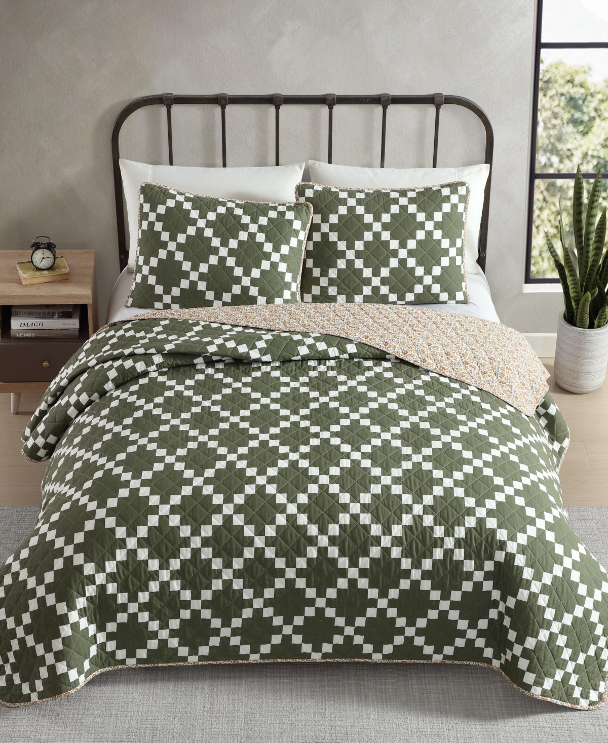 Eddie Bauer Diamond Floral Cotton Reversible -Pc. Quilt Set