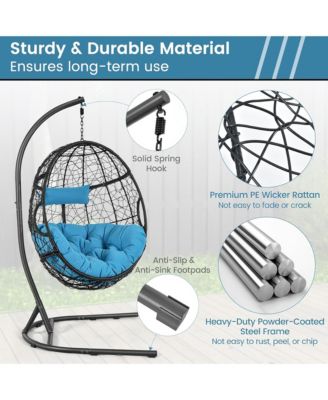 Hanging Hammock Chair Egg Swing Chair w/ Blue Cushion Pillow Stand