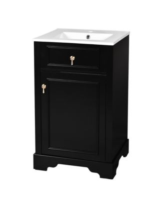 20" Solid Wood & MDF Bathroom Vanity with Ceramic Sink, Soft-Close Door, Adjustable Shelf & Door Rack Organizer
