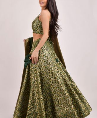 Women's Rich Green Banarasi Lehenga Choli
